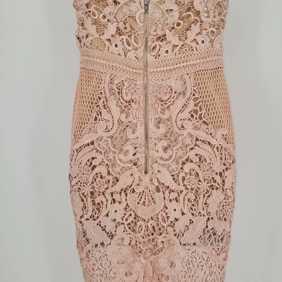 Fashion Nova Pink Crochet Lace Strapless Maxi Dress w/Built-in Shorts - Picture 4 of 9